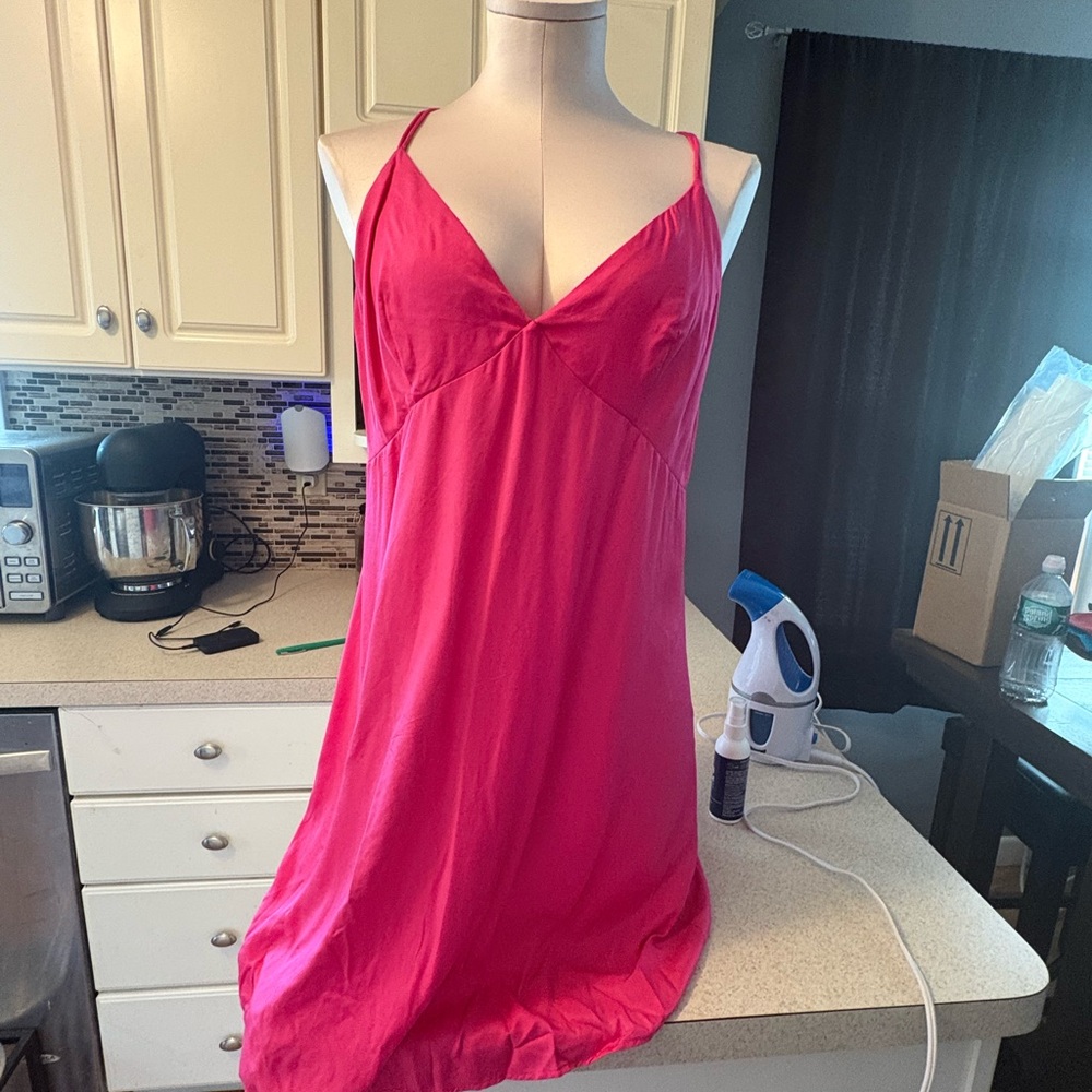 H&M Pink Satin Chemise with Spaghetti Straps